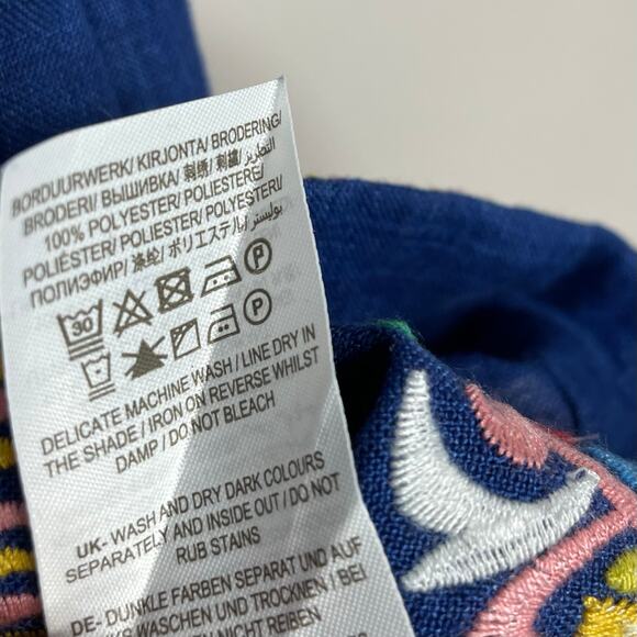 Boden Dakota Blue Linen Embroidered Long Sleeve Dress Artsy Boho Womens 4P 4 New - Picture 16 of 17